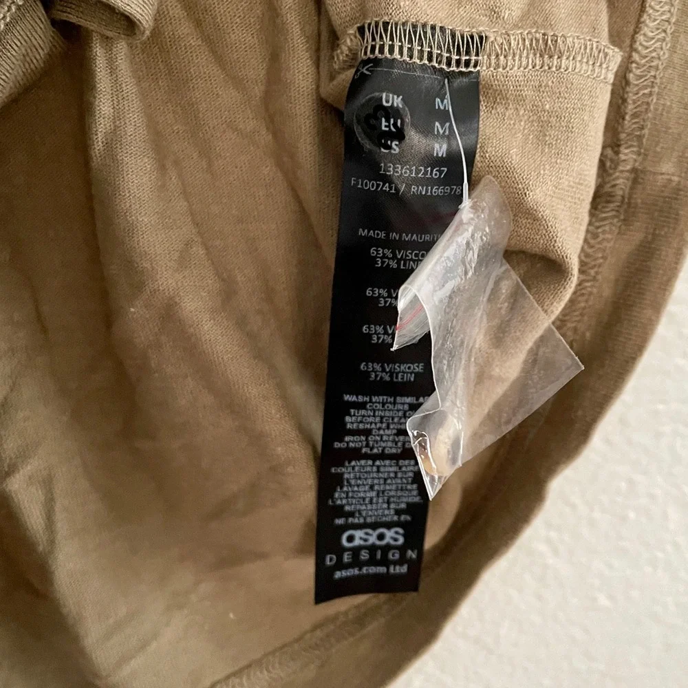 ASOS DESIGN Mens Short Sleeve Linen Blend Button Up Shirt Tan Khaki Size M‎
